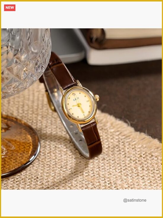 Elegant Retro Women\'s Watch with Leather Strap Diamond Oval Face Casual main image 3